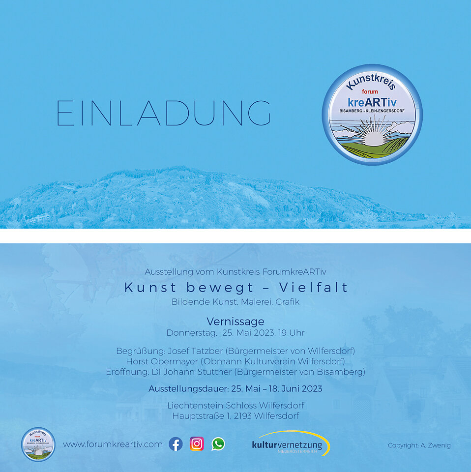 Gruppenausstellung 'Kunst bewegt-Vielfalt', Kunstkreis forum kreARTiv, Schloss Liechtenstein Wilfersdorf, 2023