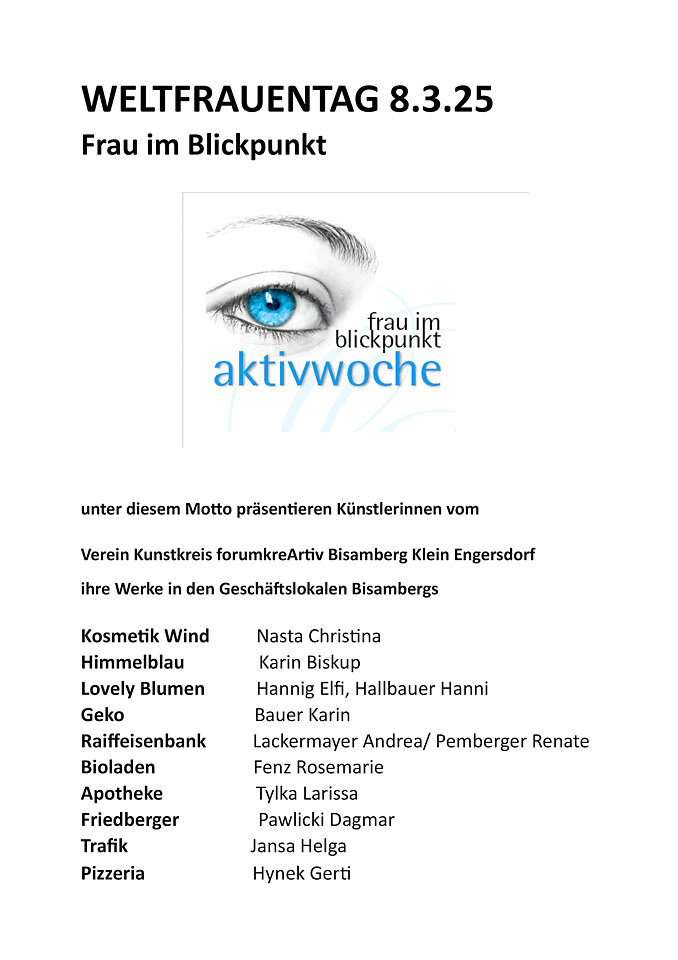 'Weltfrauentag 8.3.25 - Frau im Blickpunkt' - kunstkreis Forum KreARTiv, Optic GeKo, Bisamberg